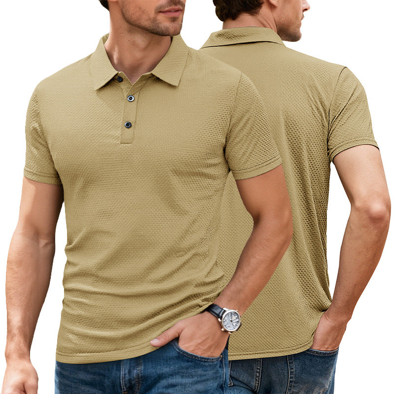 Mens Cool-Feel Short-Sleeve Lapel Button T-Shirt