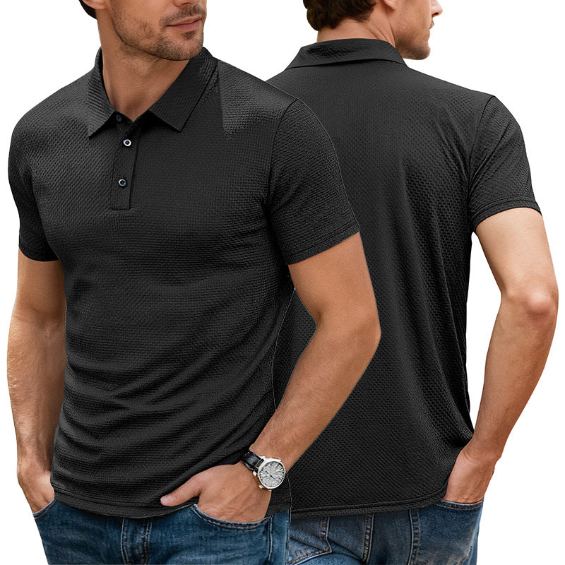 Mens Cool-Feel Short-Sleeve Lapel Button T-Shirt