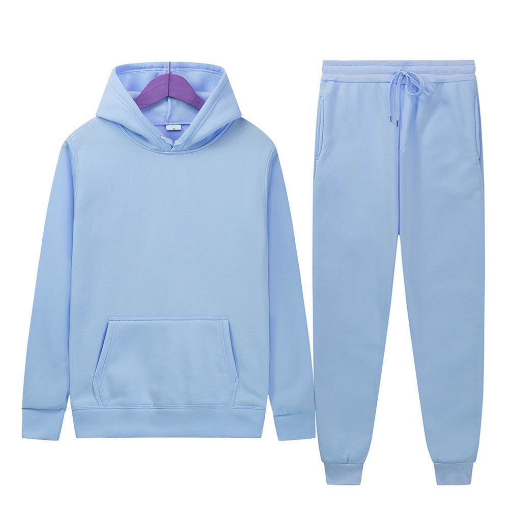 Solid-color Sport Hoodie And Sweatpants Two-piece Set
