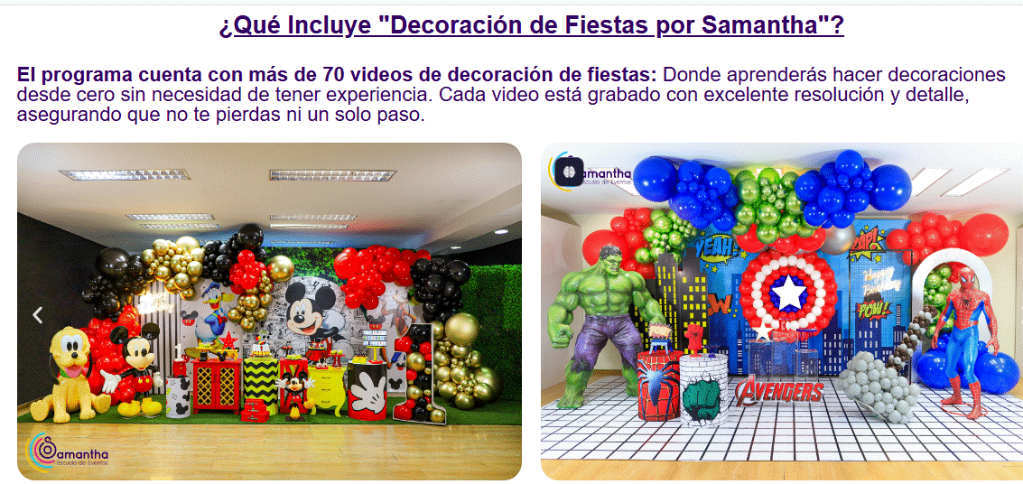 Decoración de Fiestas por Samantha - Curso Completo + Certificación