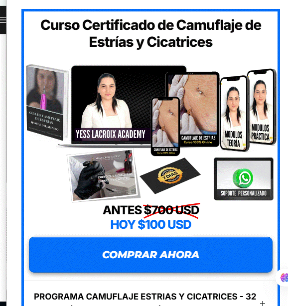 Curso Camuflaje de Estrías - Yess Lacroix Academy (3 Niveles)