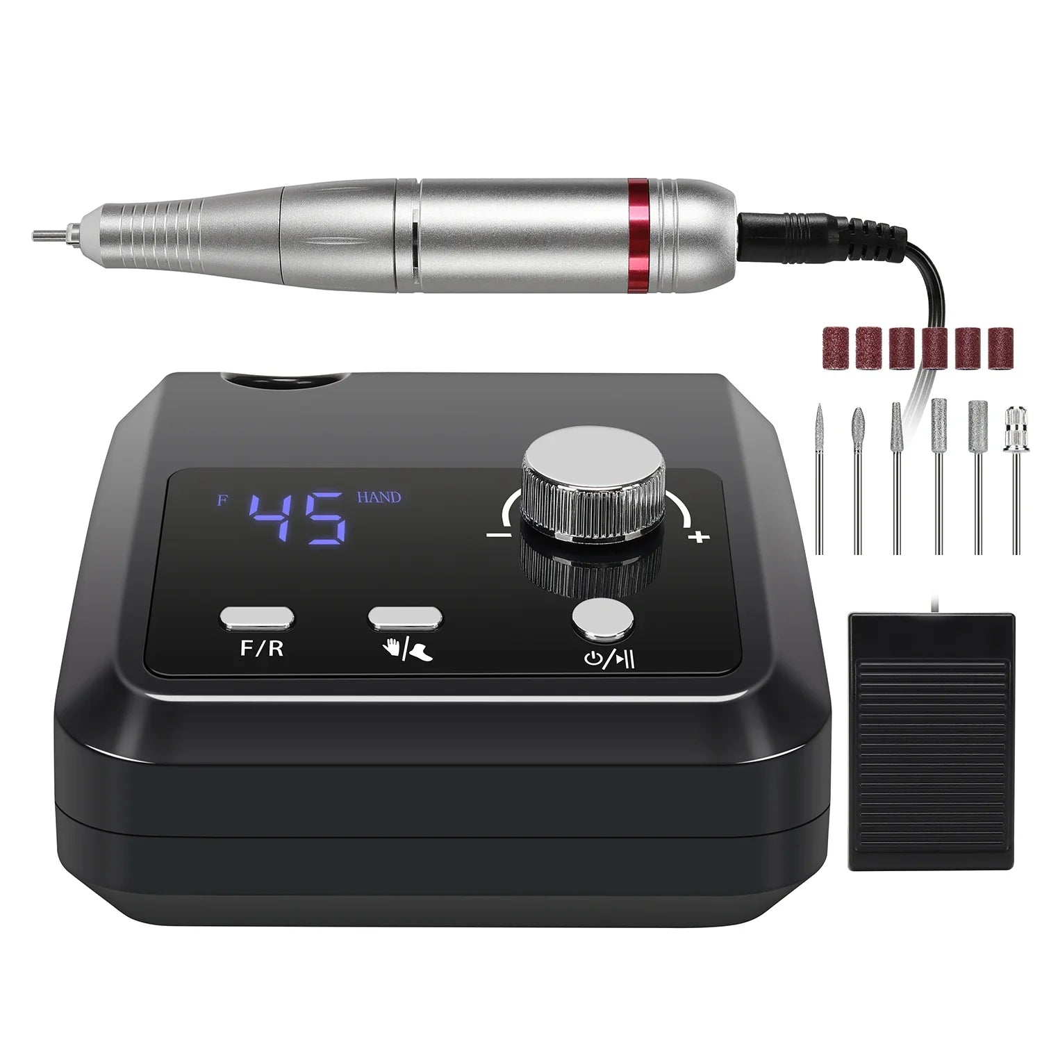 45000RPM Nail Drill Machine Professional Nail Lathe with Large LCD Screen 30W Smart Electric Manicure Polisher Nail Art Toools