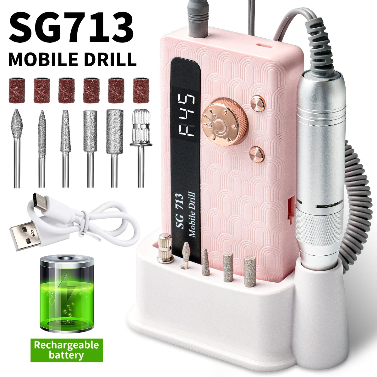 35000/45000RPM Rechargeable Nail Drill Machine Professional Portable Electric Manicure File for Nails Gel Polish Remove Grinding