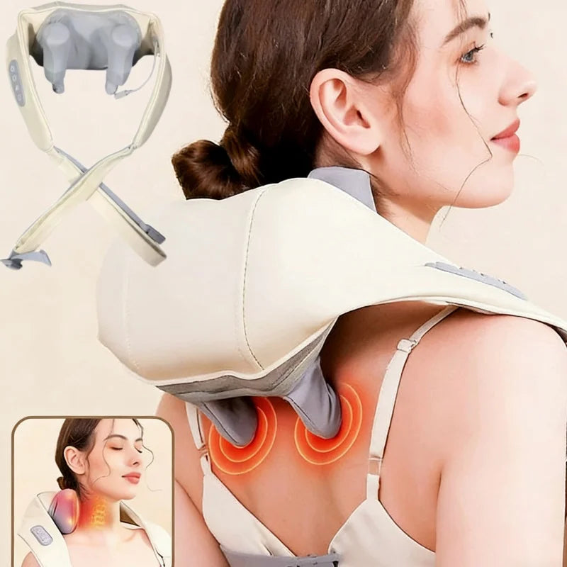 Shoulders and Neck Massager with Hot Compress Function Relaxes Back Shoulder Muscle Pain Relief Portable Bionic