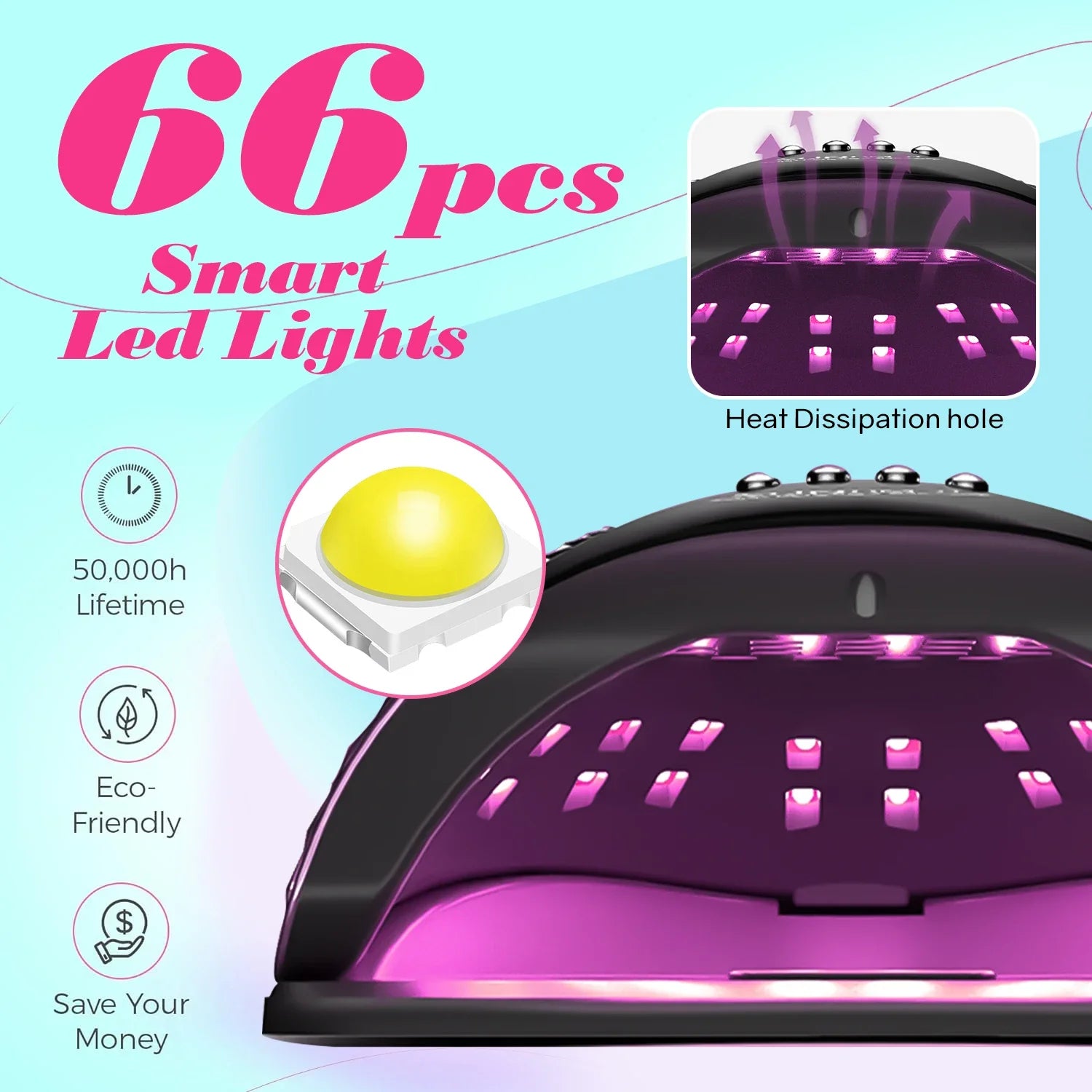 DianaBeauty UV LED Nail Lamp 66 LEDs 280W Nail Dryer for Gel Polish Curing with Automatic Sensor 4 Timer Setting Nail Art Tools