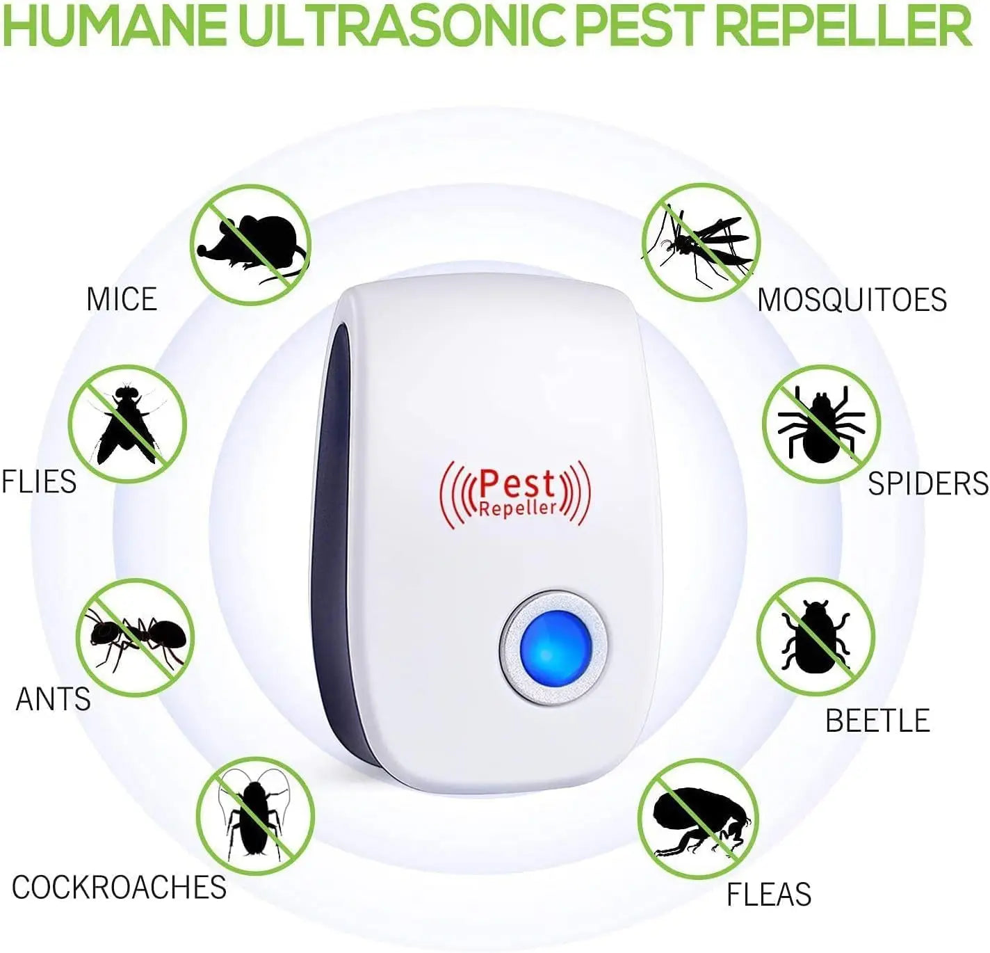 1Pc Ultrasonic Pest Repeller Plug in Pest Repellent Indoor for Flea Insects Mosquitoes Rats Mice Spiders Ants Roaches Bugs