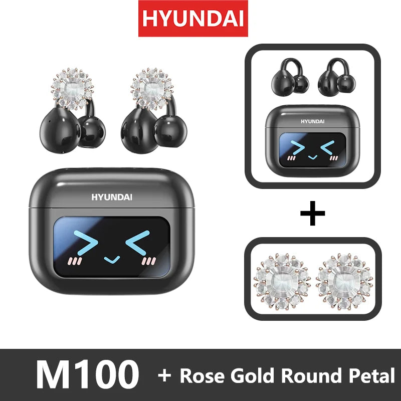 Choice HYUNDAI M100 Open Ear Gaming Earphones Sport Wireless Earbuds TWS Headset Hifi Sound Headphones With Mic For Android IOS