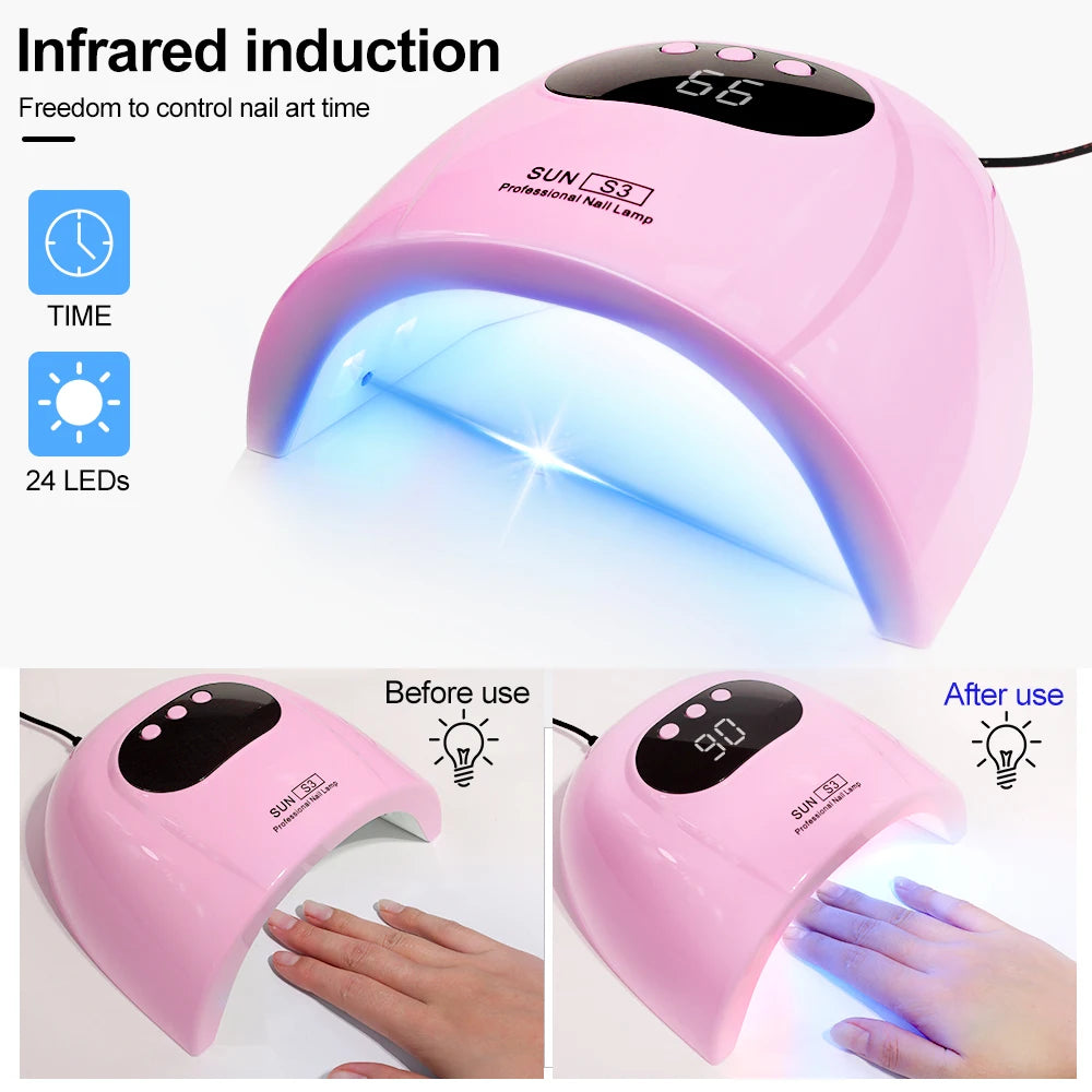 Lámpara UV LED 24/6 para secado de esmalte de uñas en gel con pantalla LED y sensor de movimiento, lámpara secadora de manicura profesional, herramienta de uso doméstico