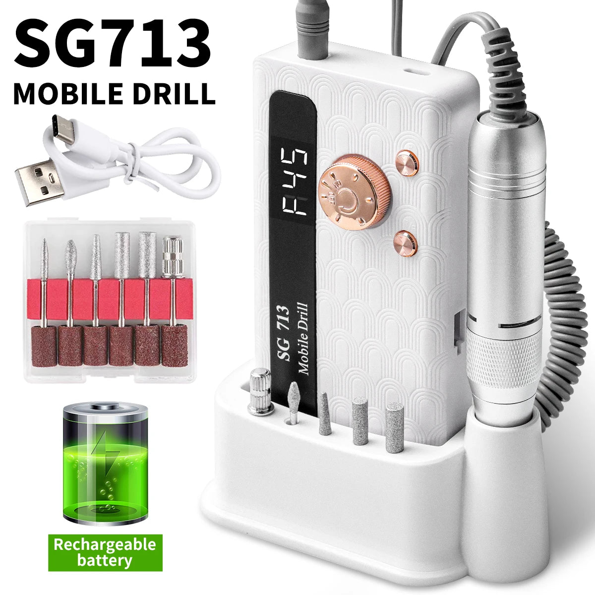 35000/45000RPM Rechargeable Nail Drill Machine Professional Portable Electric Manicure File for Nails Gel Polish Remove Grinding