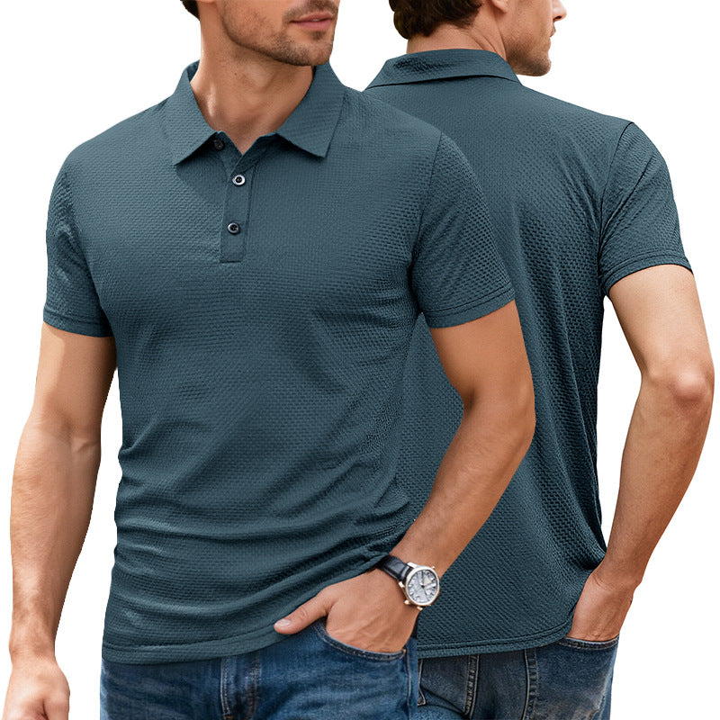 Mens Cool-Feel Short-Sleeve Lapel Button T-Shirt