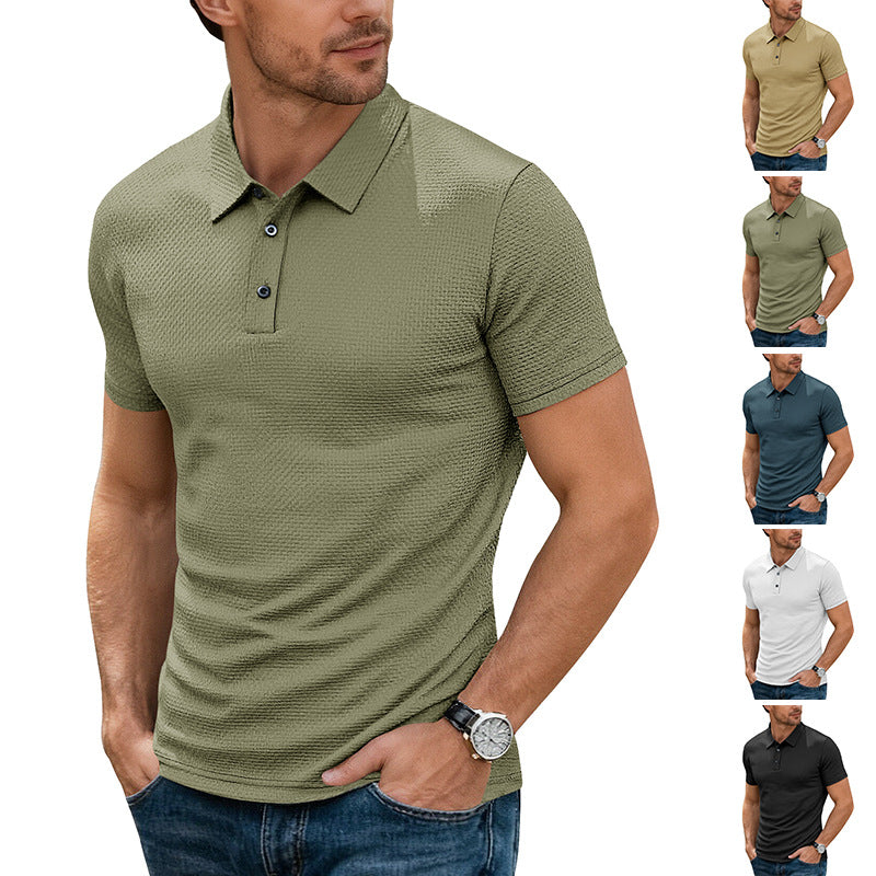 Mens Cool-Feel Short-Sleeve Lapel Button T-Shirt